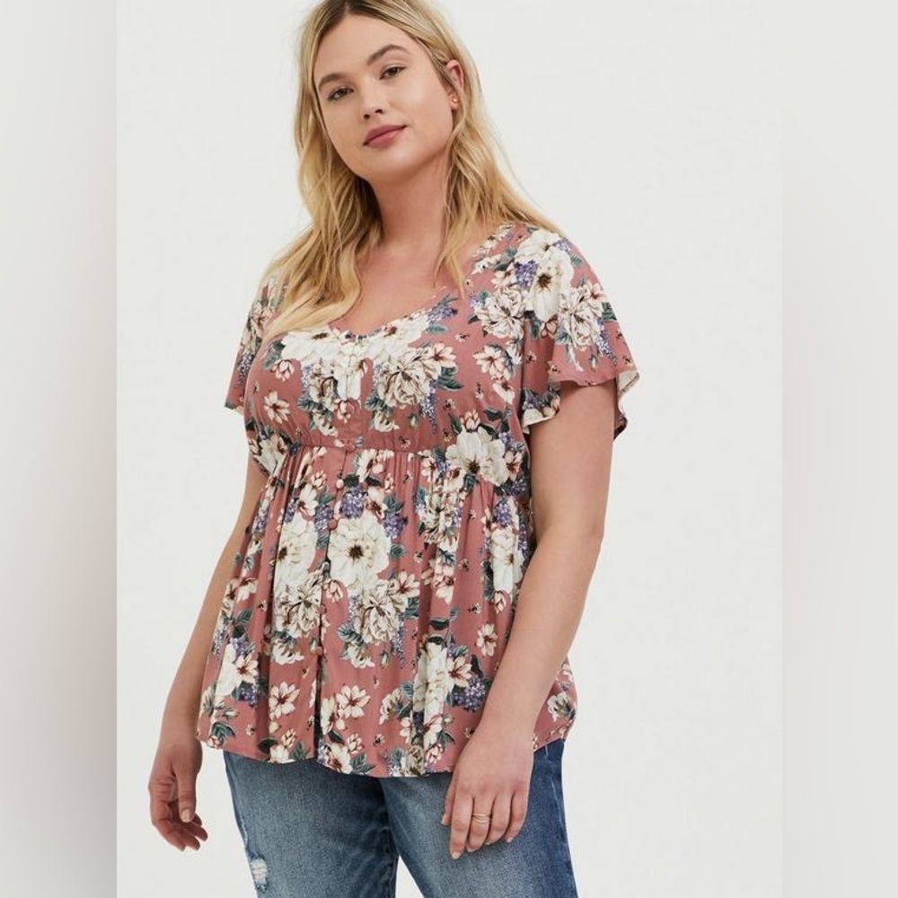 Torrid pink and white floral baby doll blouse GUC size 5X